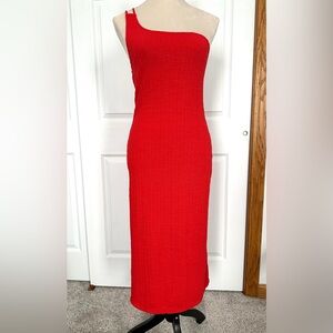 Zara one shoulder midi dress beautiful red orange stretch cable knit size large
